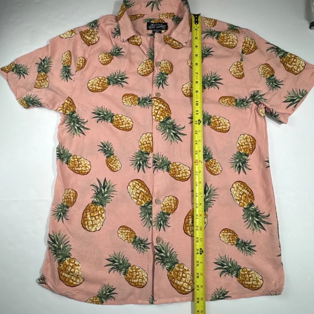 Bluenotes The Vacation Shirt Pineapple‎ Print Short Sleeve Button Down M Pink